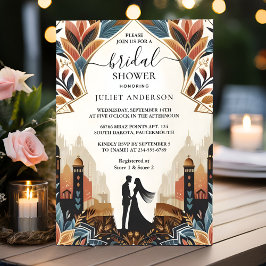 アラビアレトロエキゾチックはっきりしたダマスクブライダルシャワー 招待状