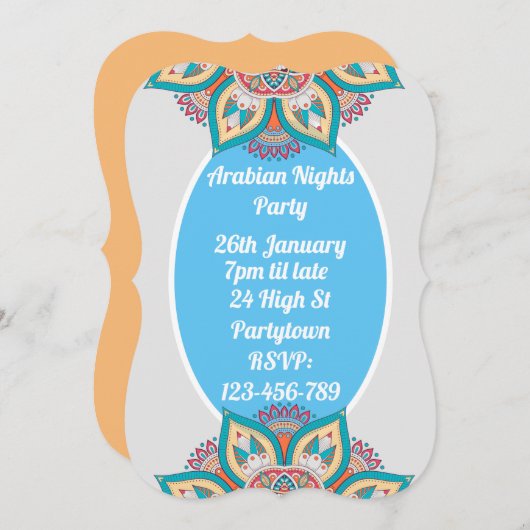 アラビアンナイツカラフルモザイクパーティーテーマ 招待状 (正面/裏面)