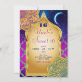 アラビアンナイツグラム金ゴールドパープルバースデーパーティー 招待状 (正面)