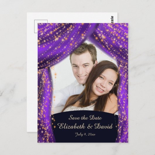 アラビアンナイツパープル&金ゴールド写真デートを保存 ポストカード (正面/裏面)