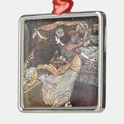 アラビアンナイツ踊りガールとスカーフイラストレット メタルオーナメント (左)