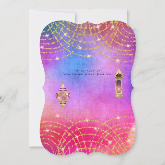アラビアンナイトスウィート16キンセアニェラ任意の年齢パーティー 招待状 (裏面)