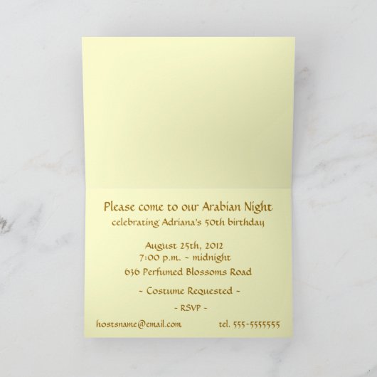 アラビアンナイトパーティの招待状 招待状 (内部)