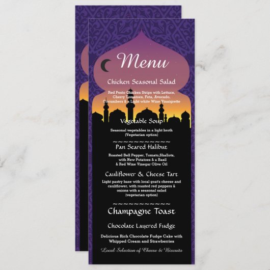 アラビアンナイトパーティーウェディングレセプション メニュー 招待状 (正面/裏面)