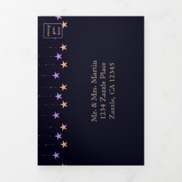 アラビアンナイトパープル&金ゴールドオールインワン結婚ズ 三つ折り招待状