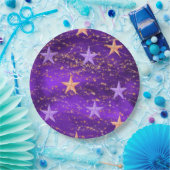 アラビアンナイトパープル&金ゴールドスター ペーパープレート (パーティー)