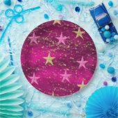 アラビアンナイトマゼンタ&金ゴールドスター ペーパープレート (パーティー)