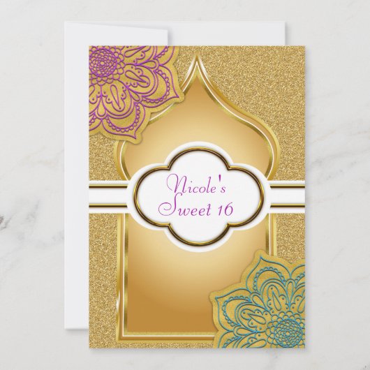 アラビアンナイト金ゴールドスパークルマンダラバースデーパーティー 招待状 (裏面)