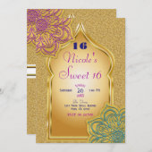 アラビアンナイト金ゴールドスパークルマンダラバースデーパーティー 招待状 (正面/裏面)