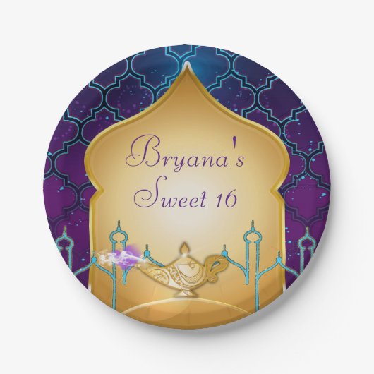 アラビアンナイト金ゴールド魔法ランプパーティー ペーパープレート (正面)