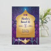 アラビアンナイト金ゴールド魔法ランプ誕生日パーティー 招待状 (スタンド正面)