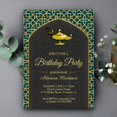アラビアンナイト魔法ランプティール（緑がかった色）グレー誕生日 招待状