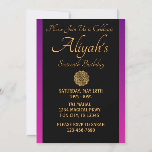 アラビアンナイト パープルとブラックのパーティー招待状 招待状 (裏面)
