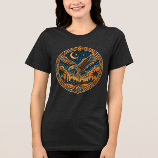 アラビアンハヤブサ月砂漠アート トライブレンドTシャツ