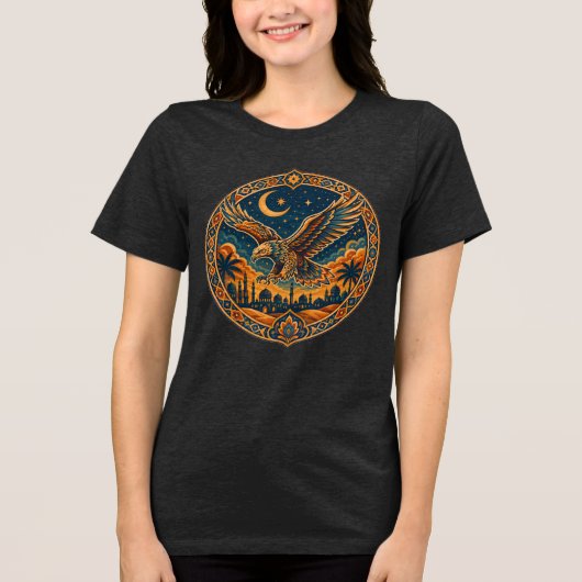 アラビアンハヤブサ月砂漠アート トライブレンドＴシャツ (正面)