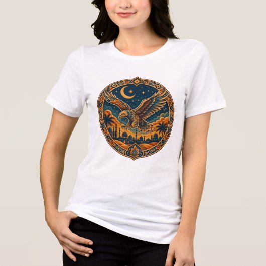 アラビアンハヤブサ月砂漠アート トライブレンドＴシャツ (正面)