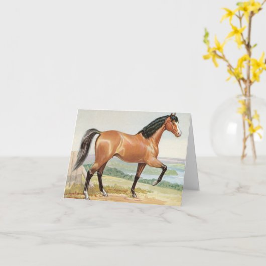 アラビアンベイホースヴィンテージウォーターカラーファインアート カード (黄色い花)