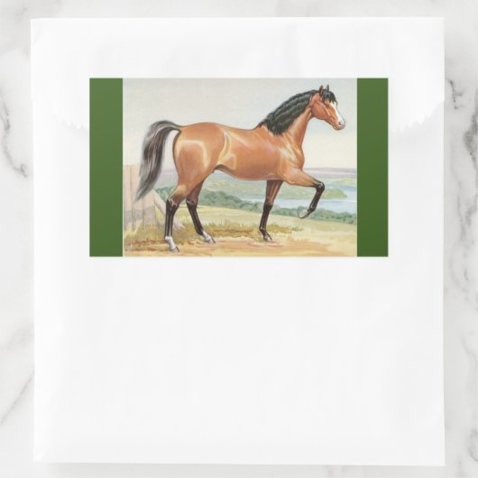 アラビアンベイホースヴィンテージウォーターカラーファインアート 長方形シール (バッグ)