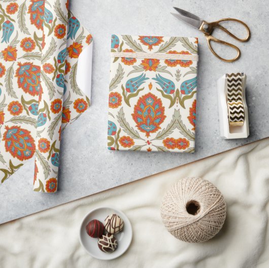 アラビアンボホエレガントフラワーモロッカン ピーコック ラッピングペーパー (クラフト)