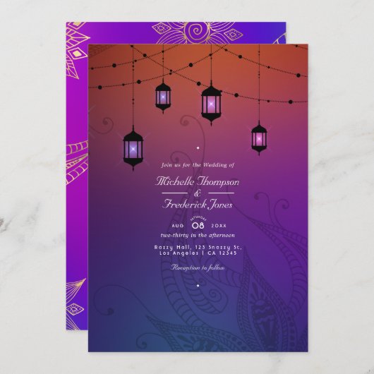 アラビアンボリウッドQRコード結婚RSVP 招待状 (正面/裏面)