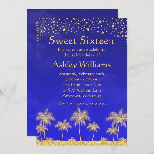 アラビアン·ナイツがスイート16バースデー·パーティーを開催 招待状 (正面/裏面)