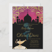 アラビアン·ナイツ·ピンク·アンド·金ゴールド·ベビー·シャワー 招待状 (正面)
