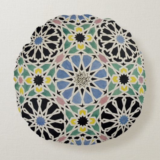 「アラビア人からのアルハンブラのモザイク模様の歩道、 ラウンドクッション (正面)