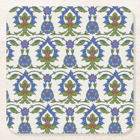アラビア伝統的語： Iznik Tileシームレス。 スクエアペーパーコースター (正面)