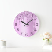 アラビア数字ドリエレガントップピンクグリッターバラ ラージ壁時計 (ホーム)