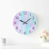 アラビア数字ピンクホログラフブルーパステル ラージ壁時計 (ホーム)
