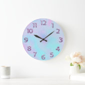 アラビア数字ピンクホログラフブルー抽象芸術 ラージ壁時計 (ホーム)