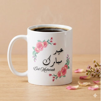アラビア語と英語のモダン フローラル Eid Mubarak マグ
