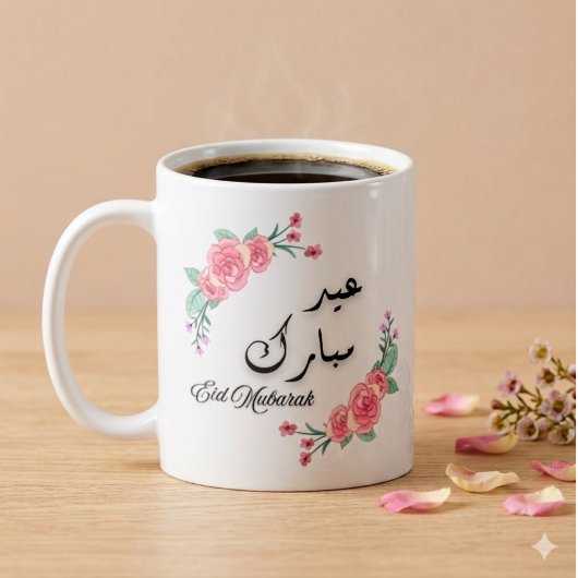 アラビア語と英語のモダン フローラル Eid Mubarak マグ