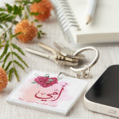 アラビア語の母の日の書道とバラ-ハート キーホルダー (正面右)