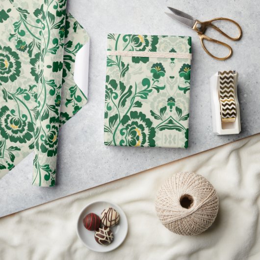 アラビア語エレガントフローラ幾何学的グリーンモロッコ ラッピングペーパー (クラフト)