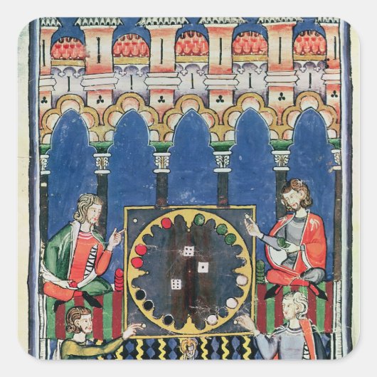 アラビア語バックギャモン選手4人 スクエアシール (正面)