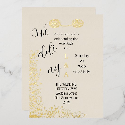 アラビア語ロマンチックユニークシンプルミニマル 箔招待状 (正面/裏面)