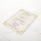 アラビア語 & 英語 ヴィンテージ エレガント ムスリム ゴールド 箔招待状 (回転した状態)