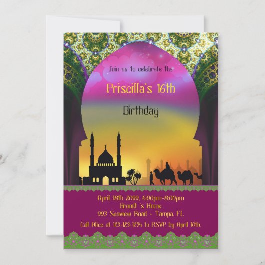 アラビアSweet sixteenの誕生日の招待、第16 招待状 (正面)