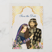 アラビ結婚アのカップルイラストレーション セーブザデート (正面/裏面)