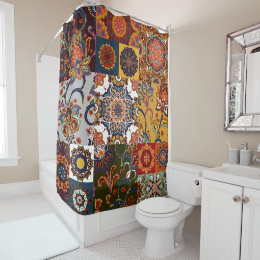 アラビ語、カラフルとのシームレスなパッチワークタイル シャワーカーテン (インサイチュ)