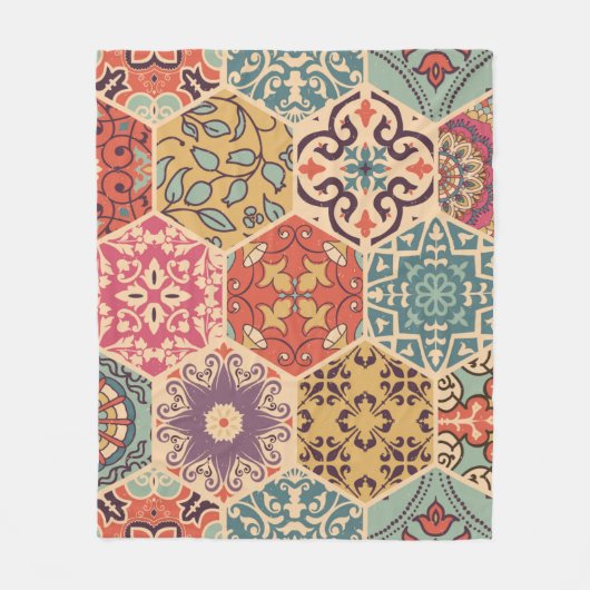 アラビ語、カラフルとのシームレスなパッチワークタイル フリースブランケット (正面)