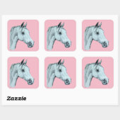 アラブホースペンシルポートレートオンピンク背景 スクエアシール (シート)