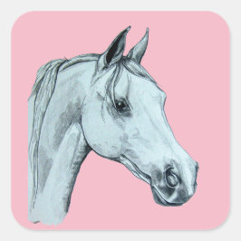 アラブホースペンシルポートレートオンピンク背景 スクエアシール