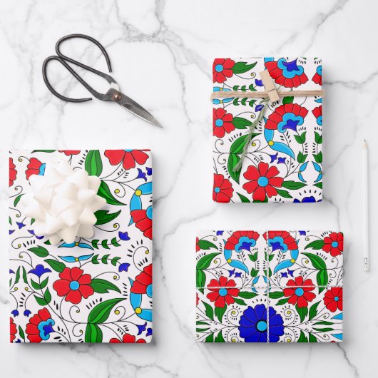 アラブ中東産フローラタイル模様 ラッピングペーパーシート (正面)