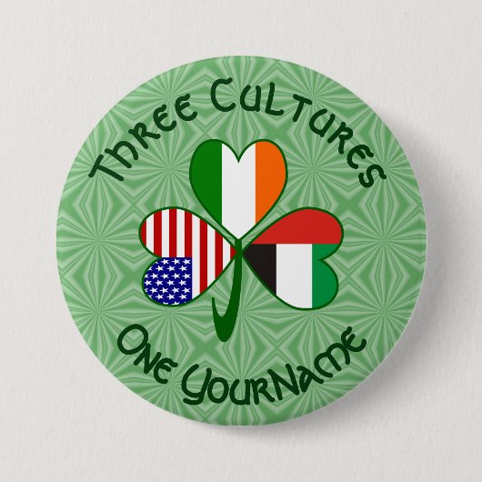 アラブ統一された首長国アイルランド系アメリカ国旗のシャムロック 缶バッジ (正面)
