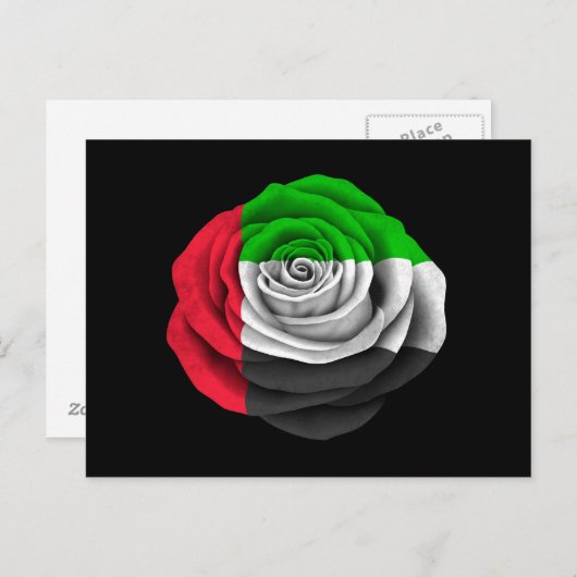 アラブ統一された首長国バラ国旗オンブラック ポストカード (正面/裏面)