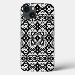 アラベスクのモザイクのタイル模様の白黒 iPhone 13ケース