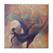 アラベスクの木のターコイズダンスデジタルアートセラミック タイル (正面)