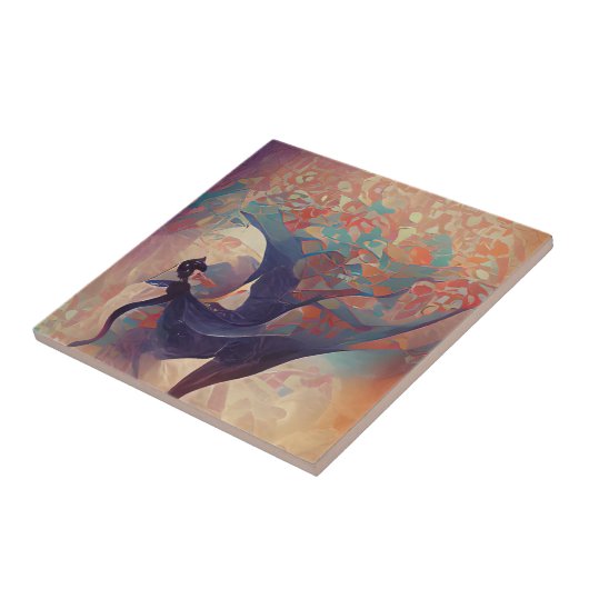 アラベスクの木のターコイズダンスデジタルアートセラミック タイル (側面)